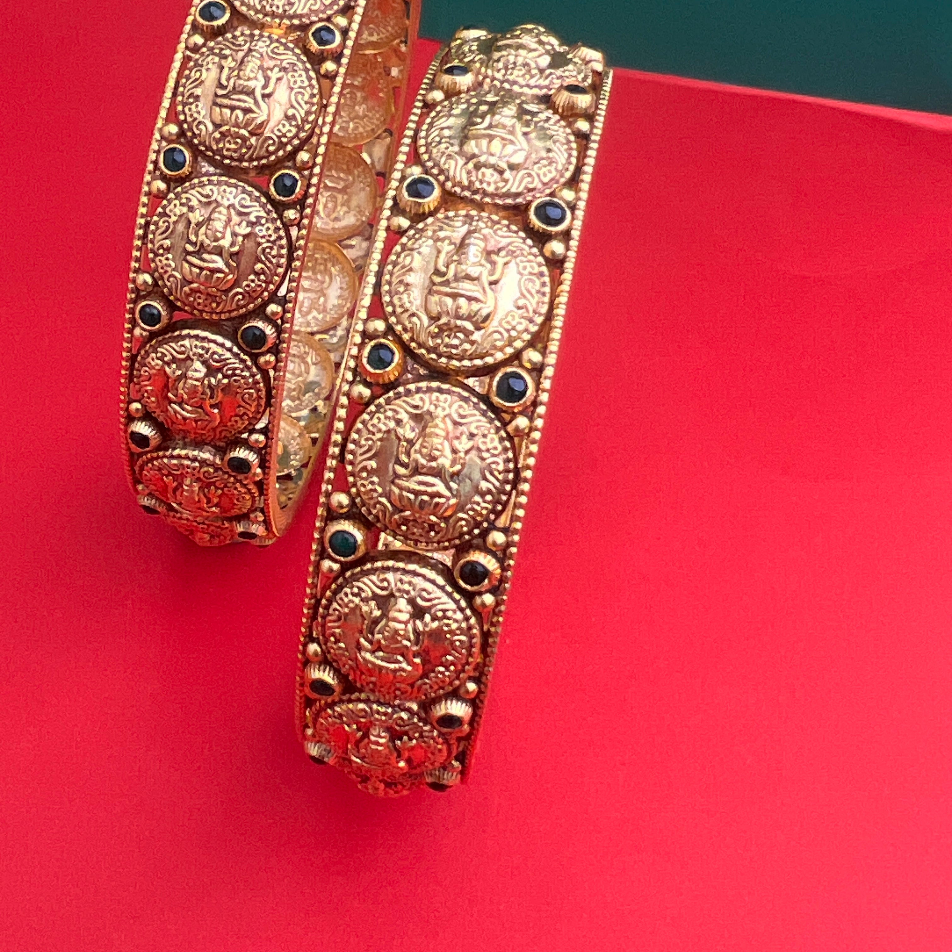 925 Silver Gold Plated Nakshi Bangle-1071