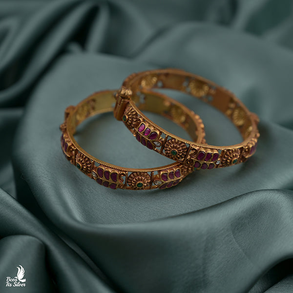 925 Silver Kundan Bangle - 0407