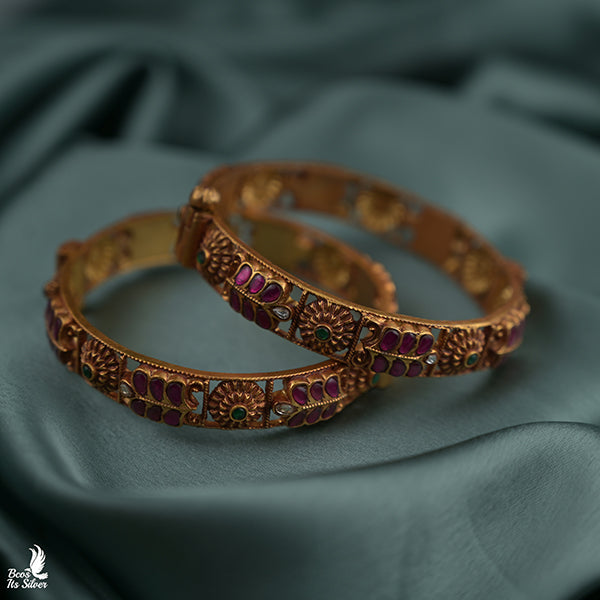 925 Silver Kundan Bangle - 0407