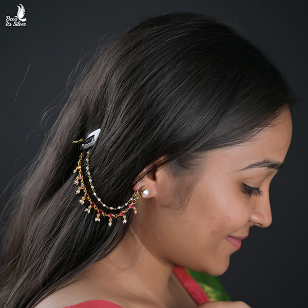 KUNDAN EAR CHAIN - 0416