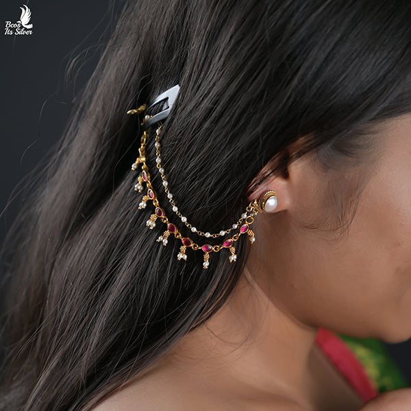KUNDAN EAR CHAIN - 0416