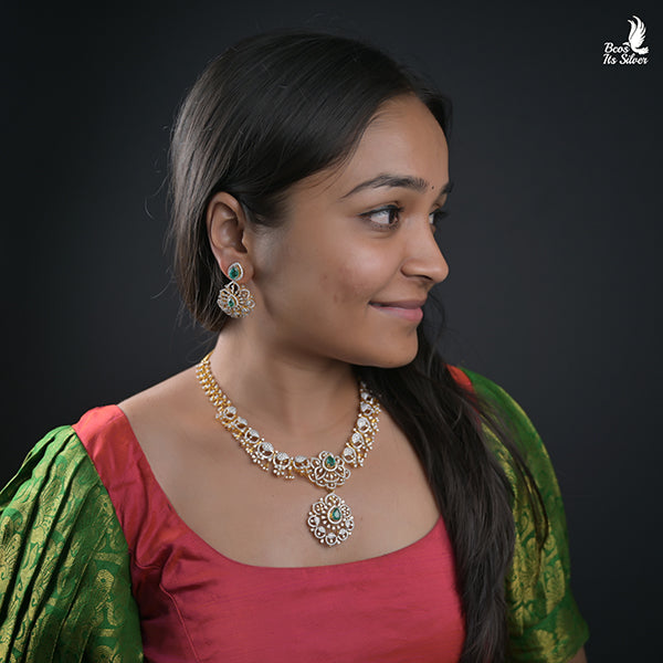 Theia Diamond Look Necklace With Earring -1098 ( MADE TO ORDER )