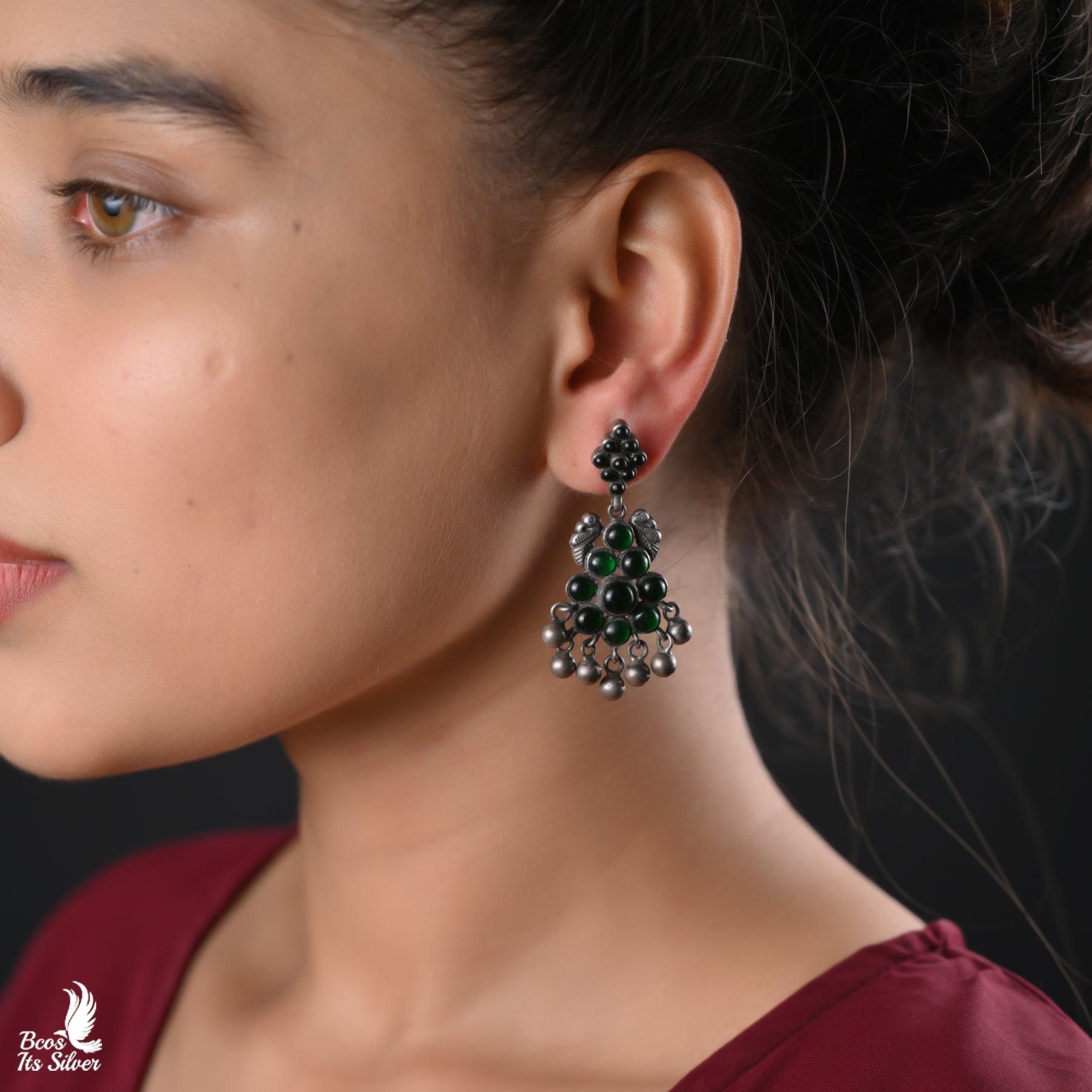 Pure 925 Silver Oxidized Chandbali - 3431