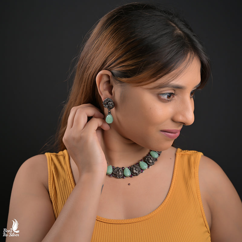 Pure 925 Silver Oxidized Necklace - 7020