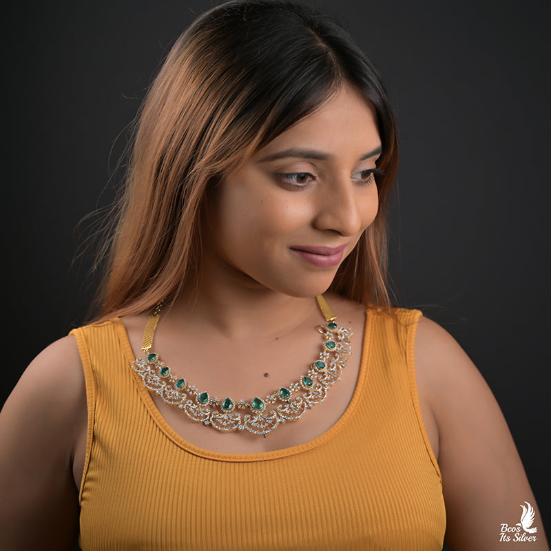 Theia Diamond Look Choker With Earring - 5663 ( MADE TO ORDER )