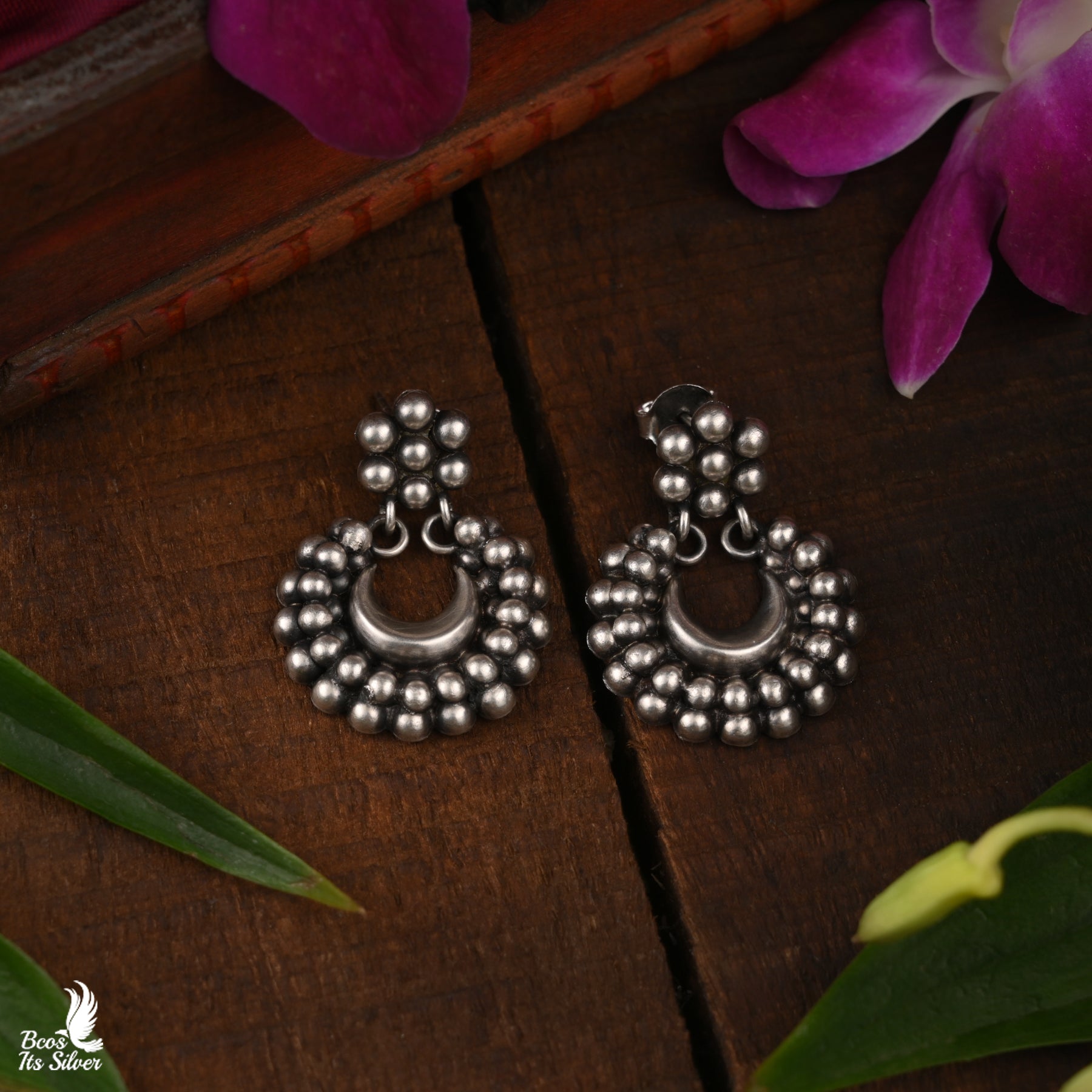 Pure 925 Silver Oxidized Chandbali - 5994