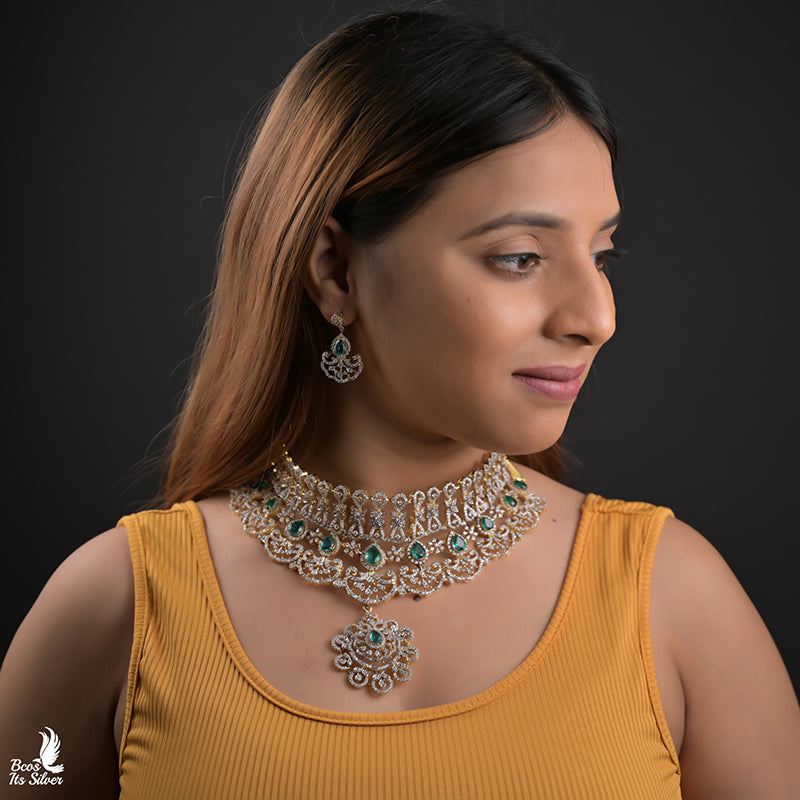 Theia Diamond Look Choker With Earring - 5663 ( MADE TO ORDER )