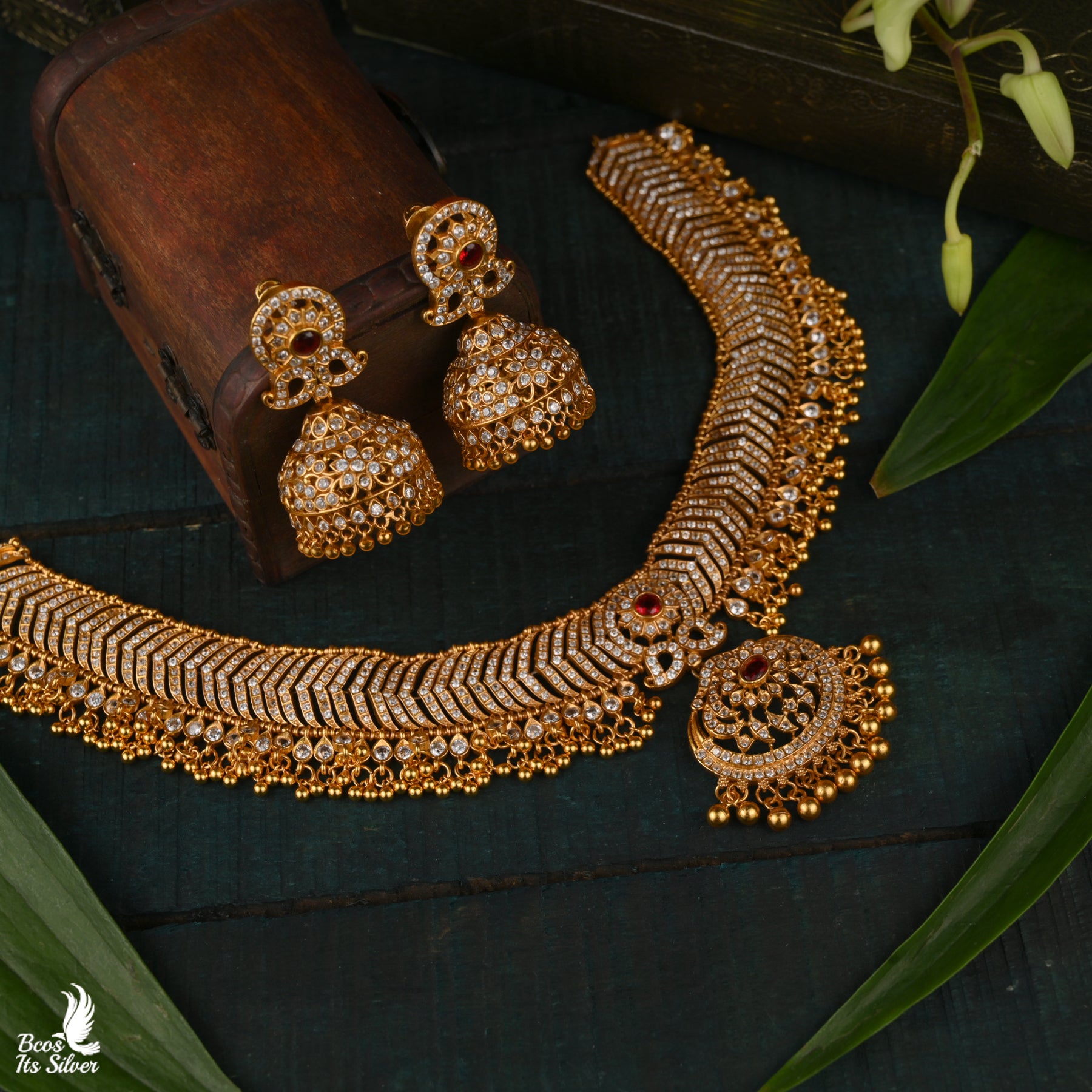 GOLD PLATED NECKLACE WITH EARRING - 5792 - Made to Order