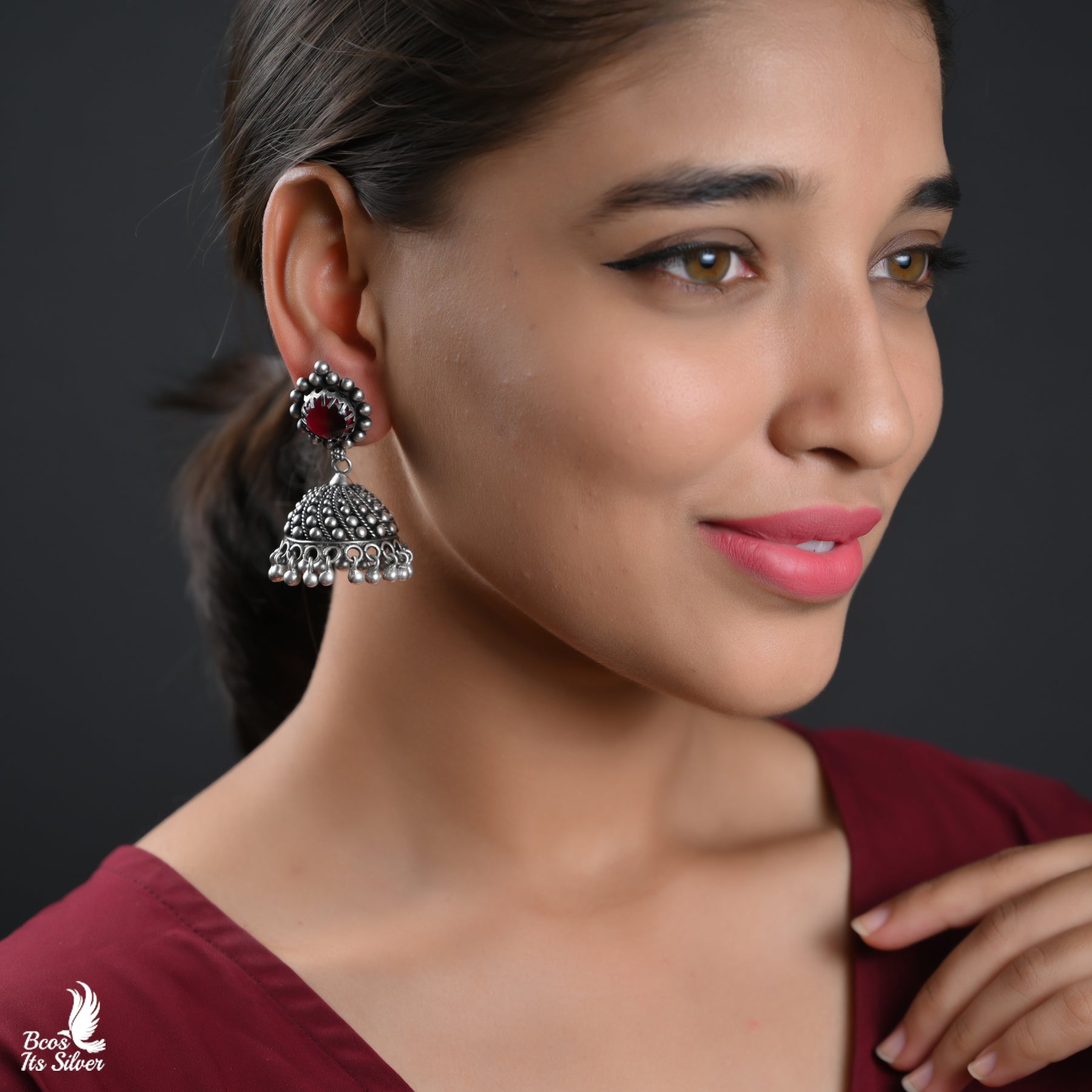 Pure 925 Silver Oxidized Jhumka - 6002