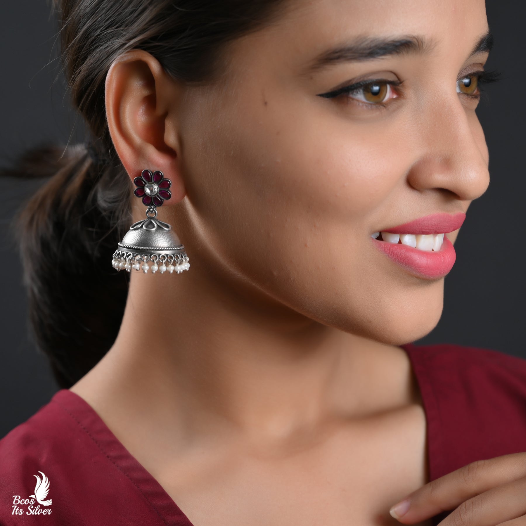 Pure 925 Silver Oxidized Jhumka - 6005