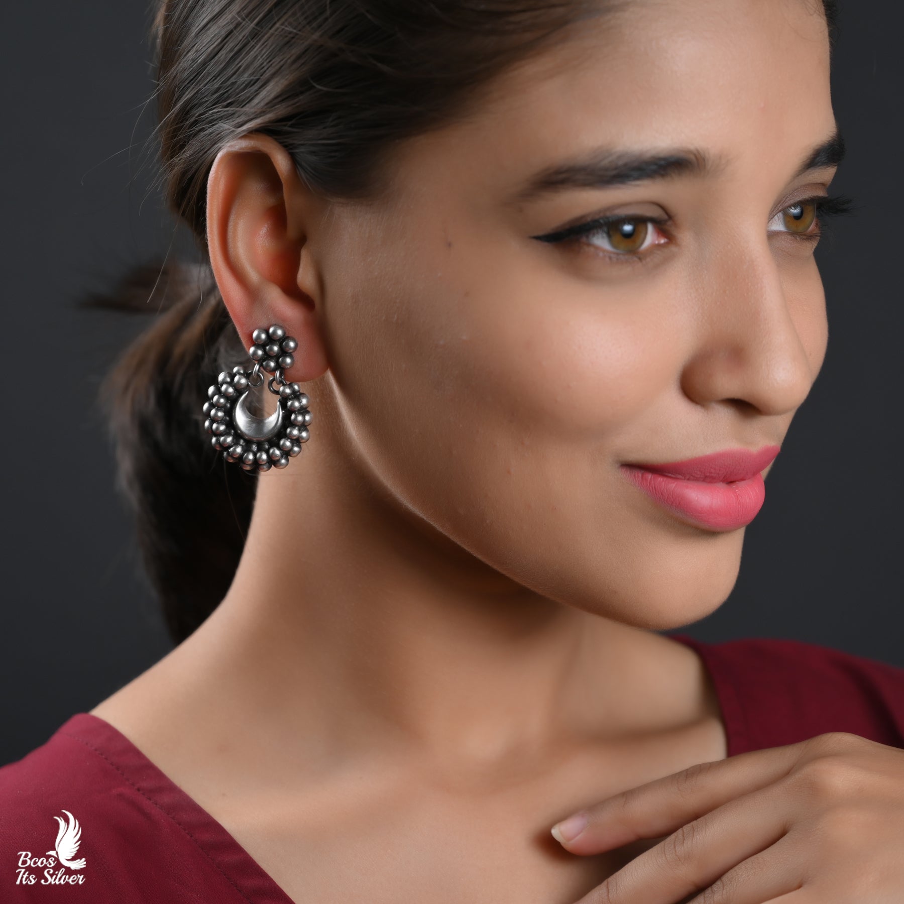 Pure 925 Silver Oxidized Chandbali - 5994