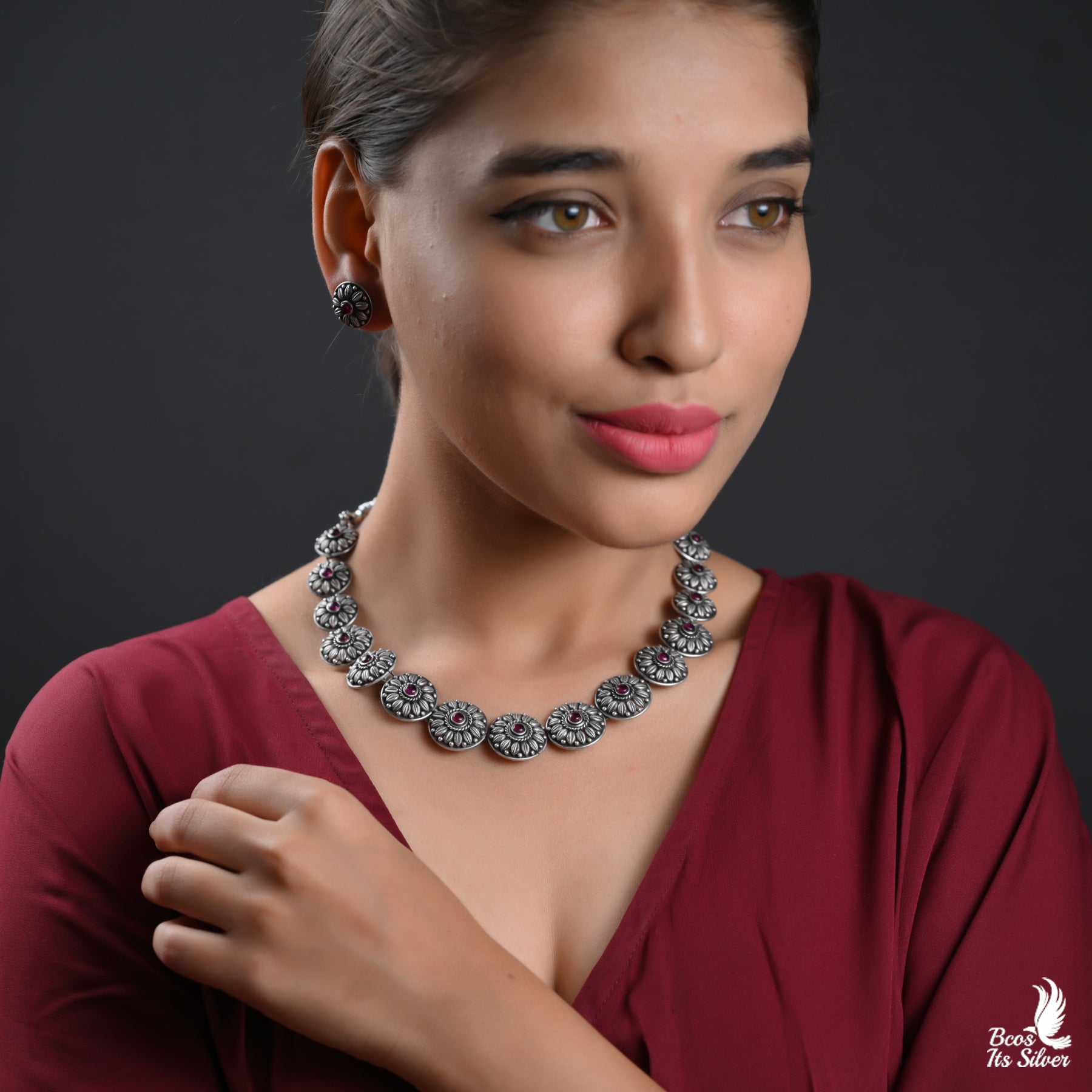 Oxidized Neckpiece With Stud - 5979