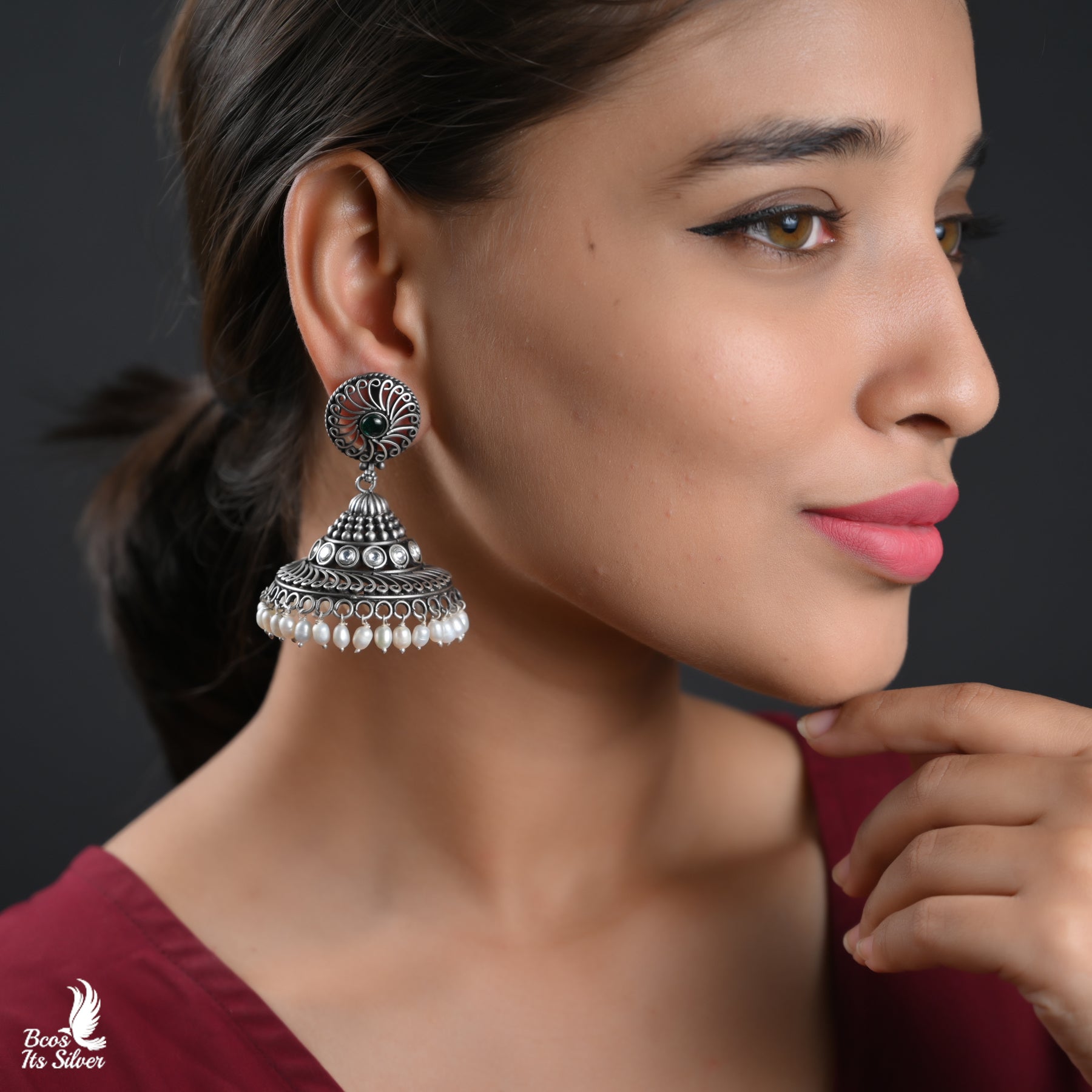Pure 925 Silver Oxidized Jhumka - 6004