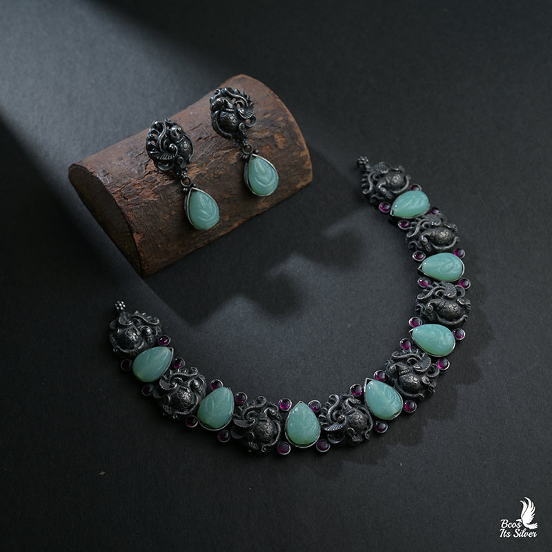 Pure 925 Silver Oxidized Necklace - 7020