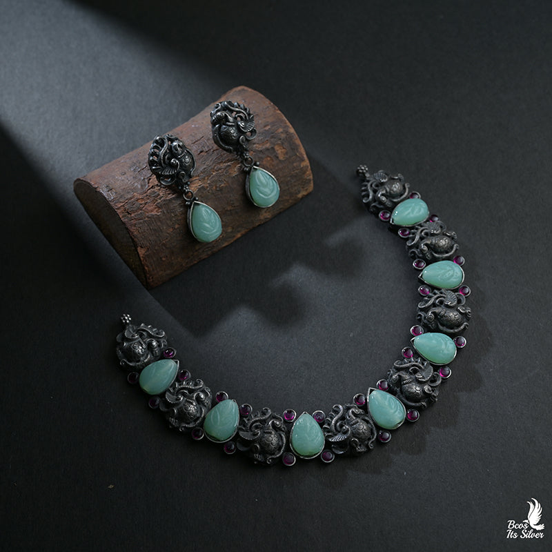 Pure 925 Silver Oxidized Necklace - 7020