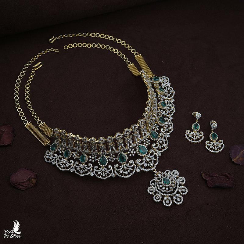 Theia Diamond Look Choker With Earring - 5663 ( MADE TO ORDER )