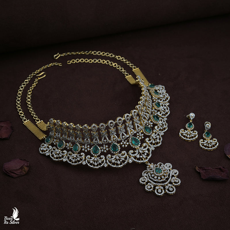 Theia Diamond Look Choker With Earring - 5663 ( MADE TO ORDER )