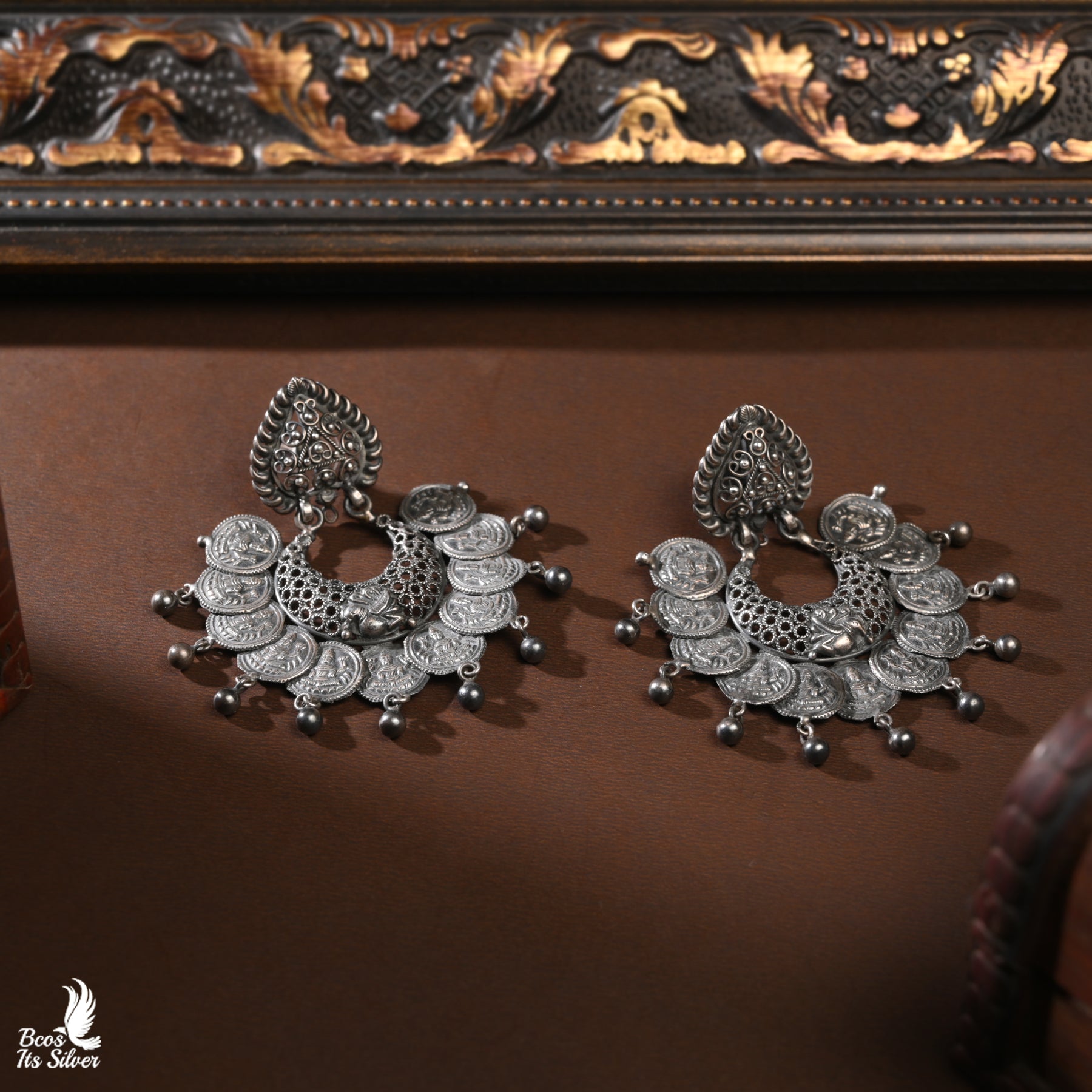 Pure 925 Silver Oxidized Coin Chandbali - 3133