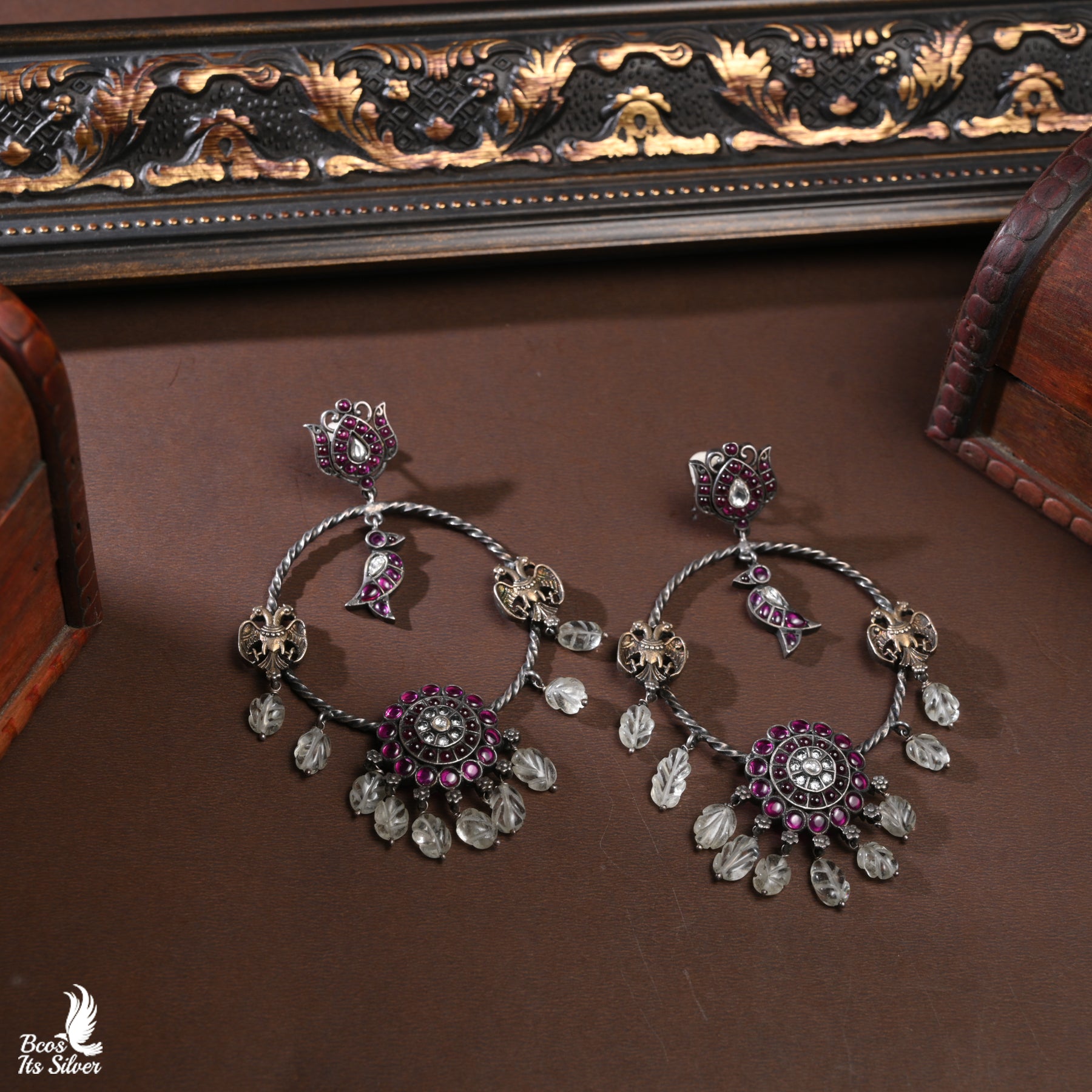 Pure 925 Silver Oxidized Chandbali - 3462