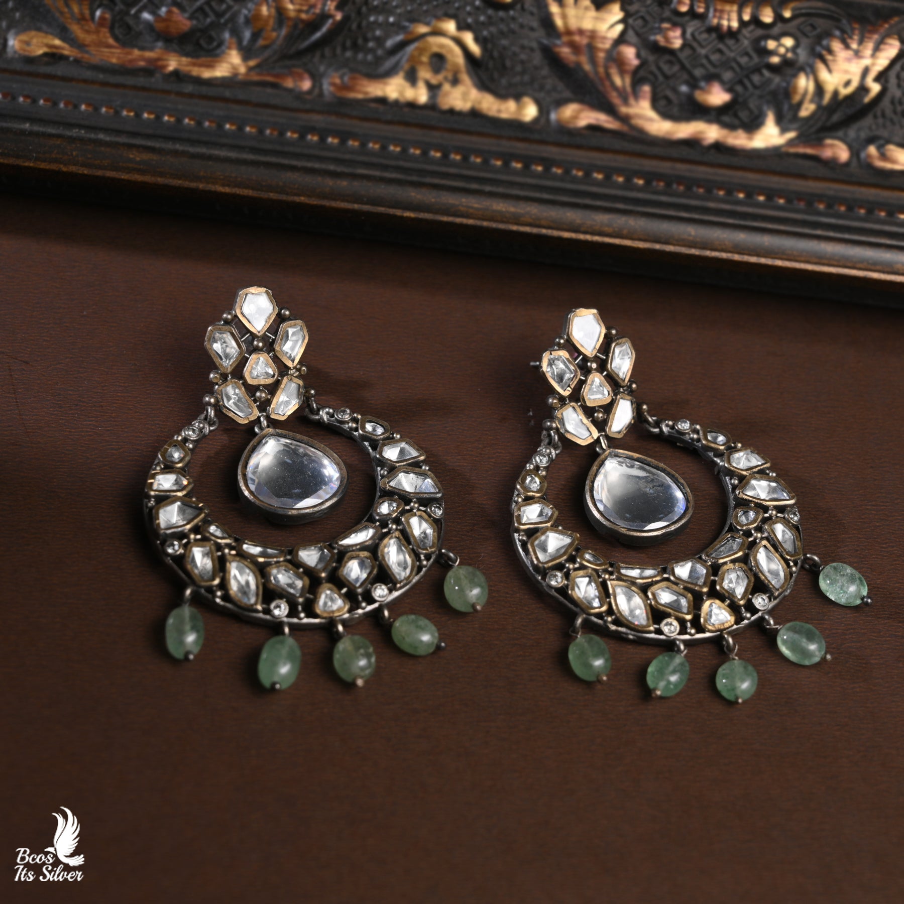 Pure 925 Silver Dual Tone Chandbali Earring - 7089