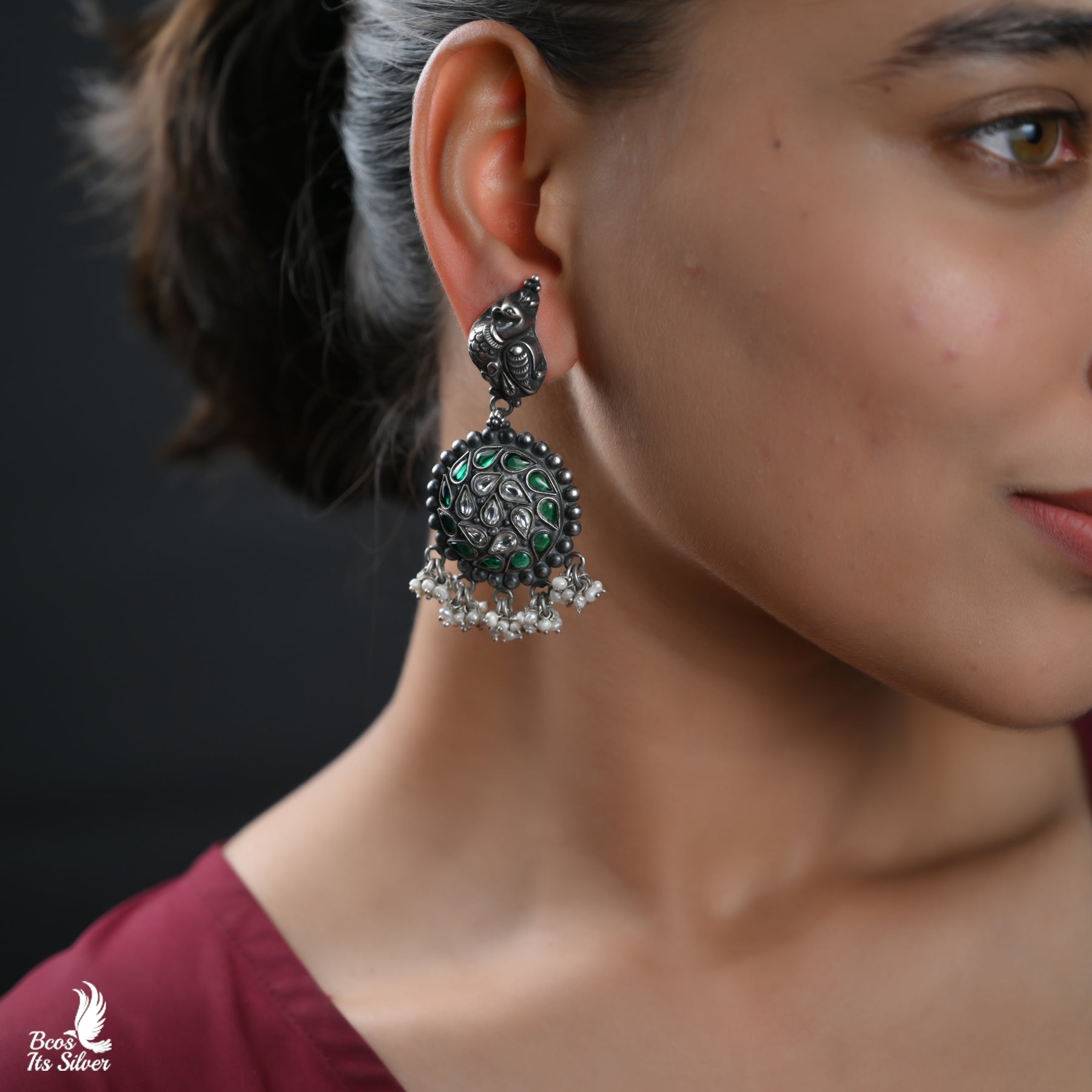 Pure 925 Silver Oxidized Chandbali - 4454