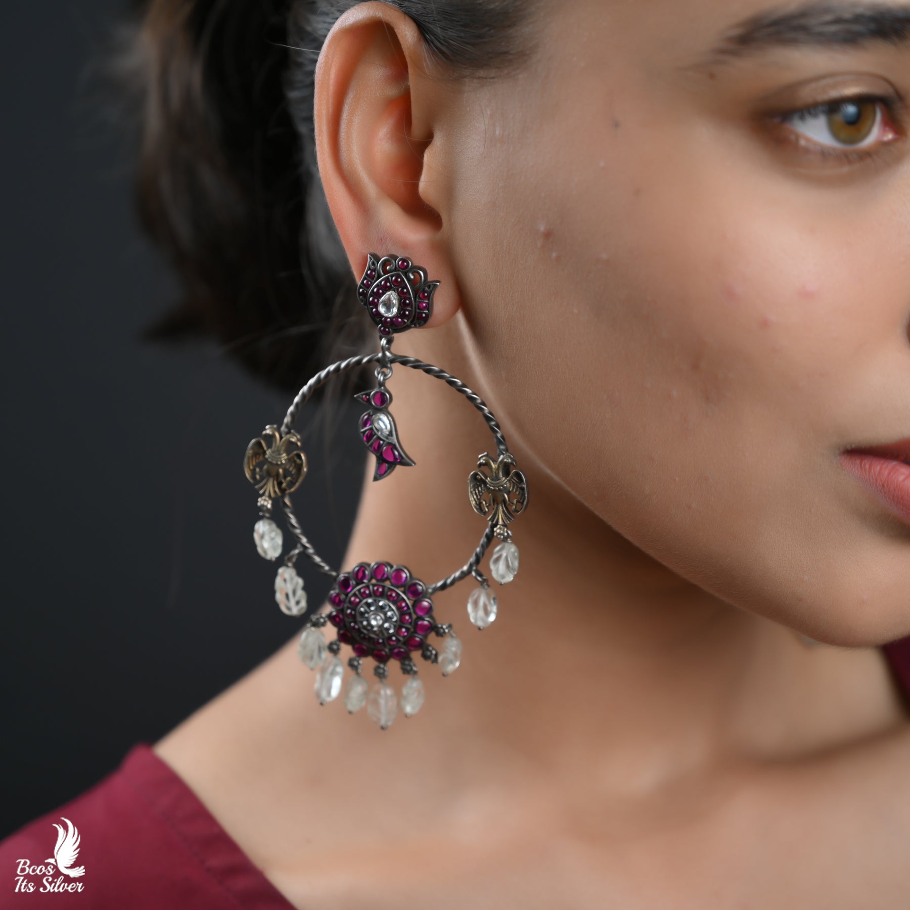 Pure 925 Silver Oxidized Chandbali - 3462