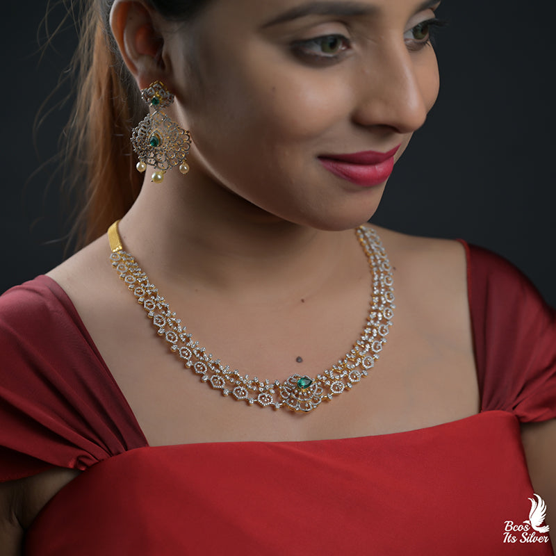 Theia Diamond Look Haram with Earring- 8488 - ( MADE TO ORDER )