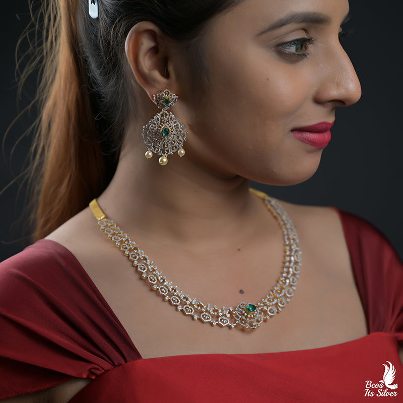 Theia Diamond Look Haram with Earring- 8488 - ( MADE TO ORDER )