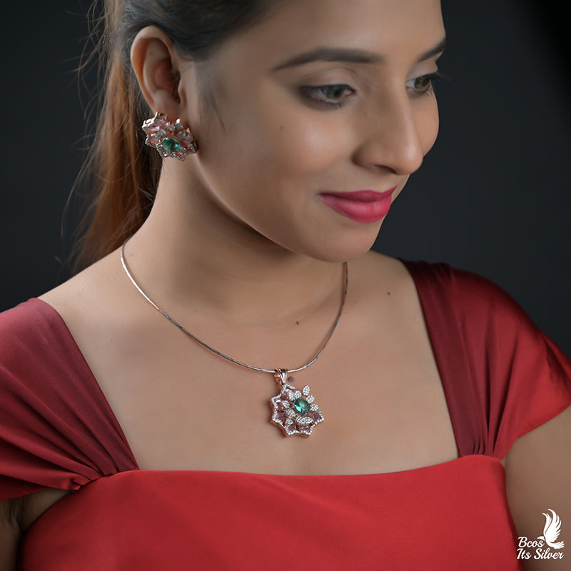 Theia Rose Gold Pendant with Earring - 8318