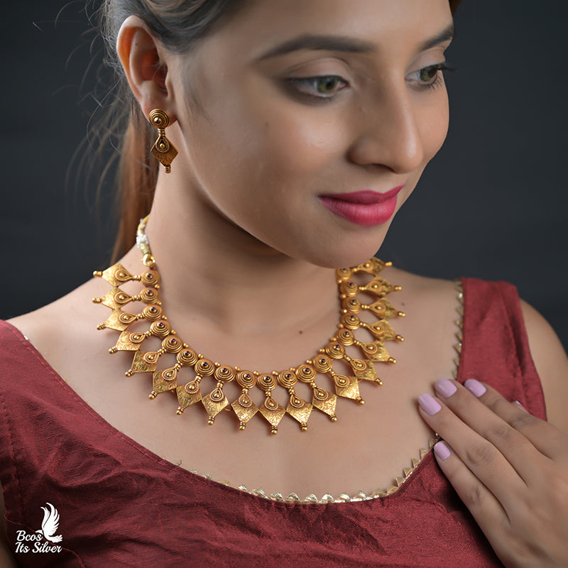 Pure 925 Gold Plated Necklace With Earring - 5757