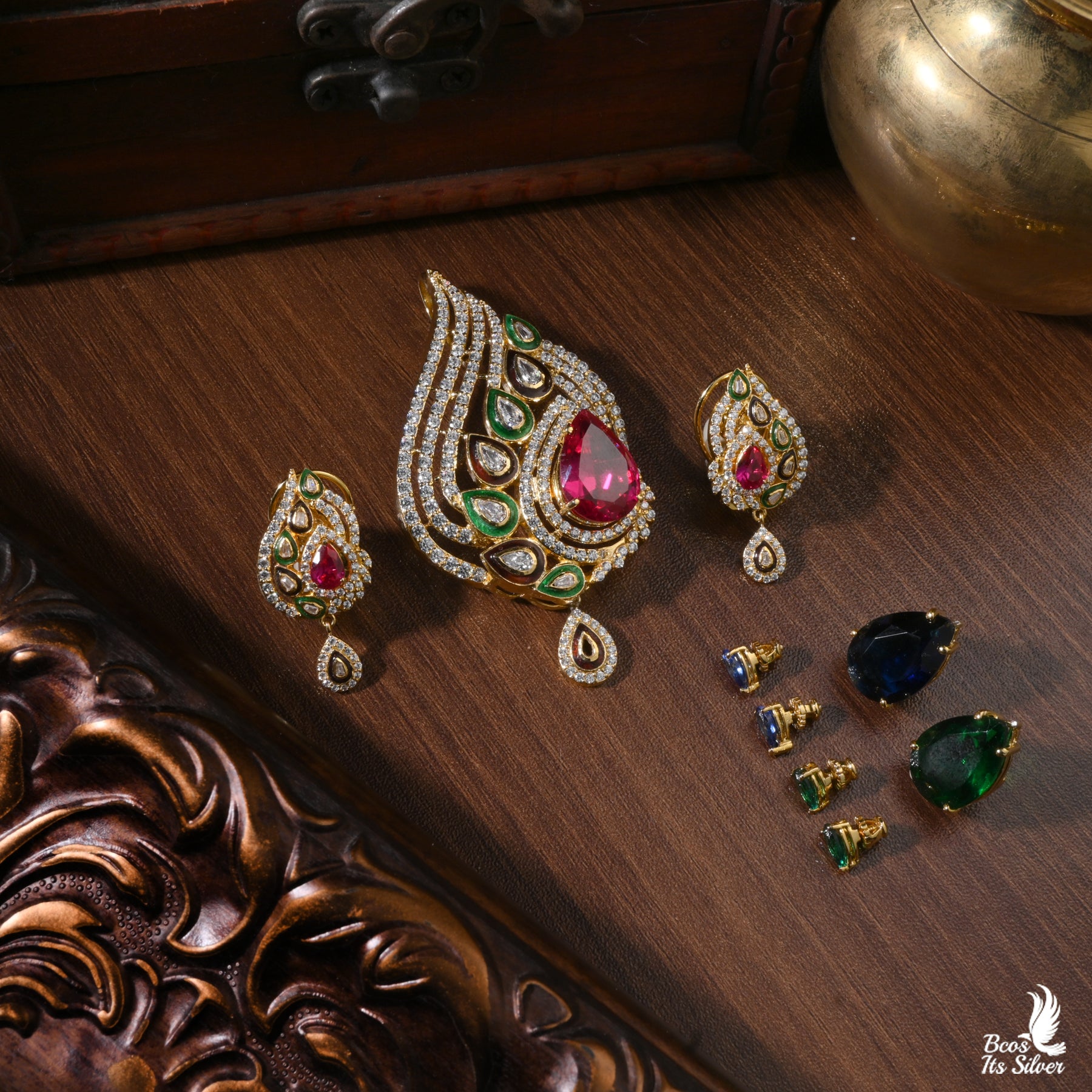 Gold Plated Pendant with Earring - 4007