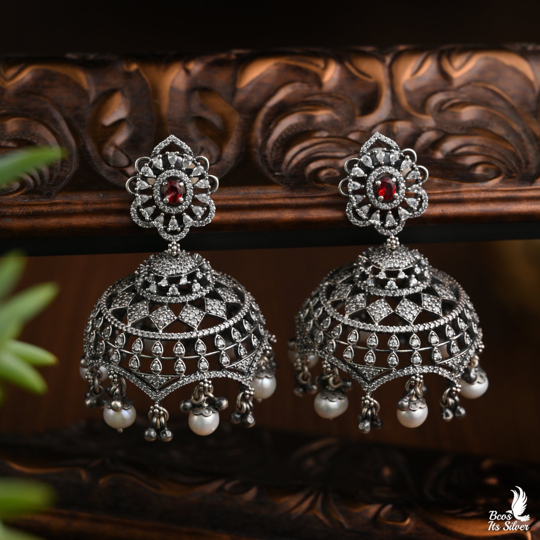 Pure 925 Silver Oxidized Jhumka - 4446