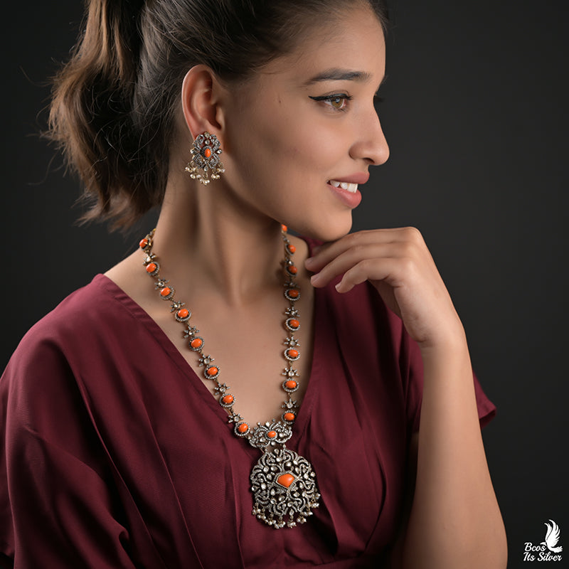 925 Silver Victorian Haram With Earrings - 0075