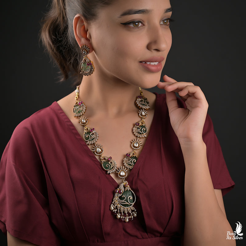 925 Silver Victorian Peacock Haram set -0113