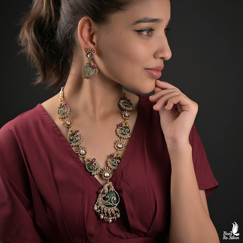 925 Silver Victorian Peacock Haram set -0113