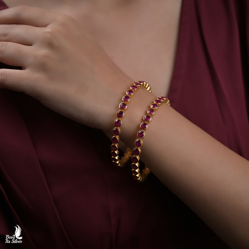 Pure 925 Silver Gold Plated Bangle - 0152