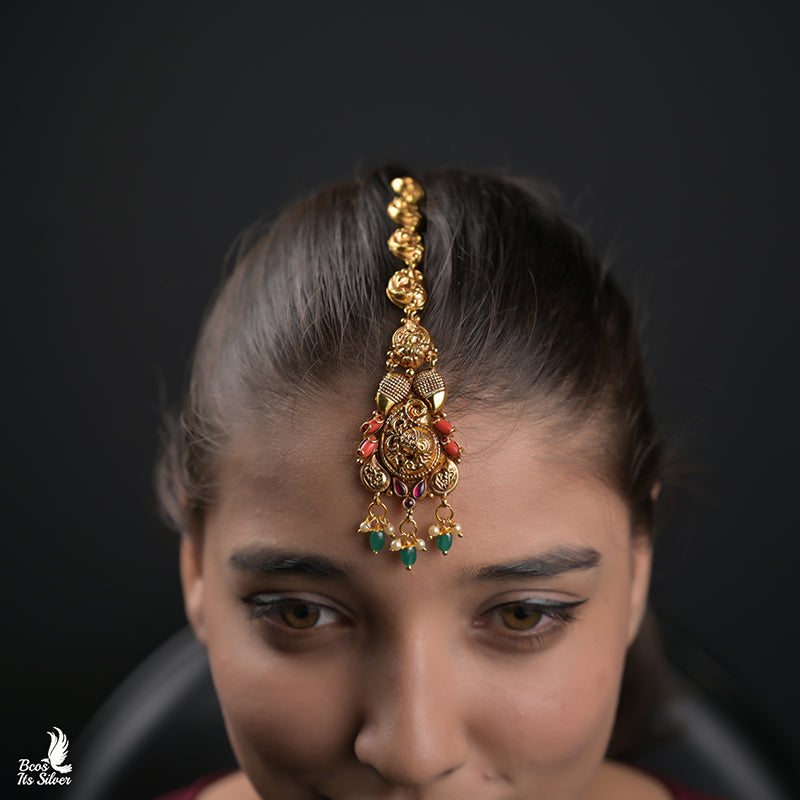 925 Silver Gold Plated Nakshi Tikka - 0171