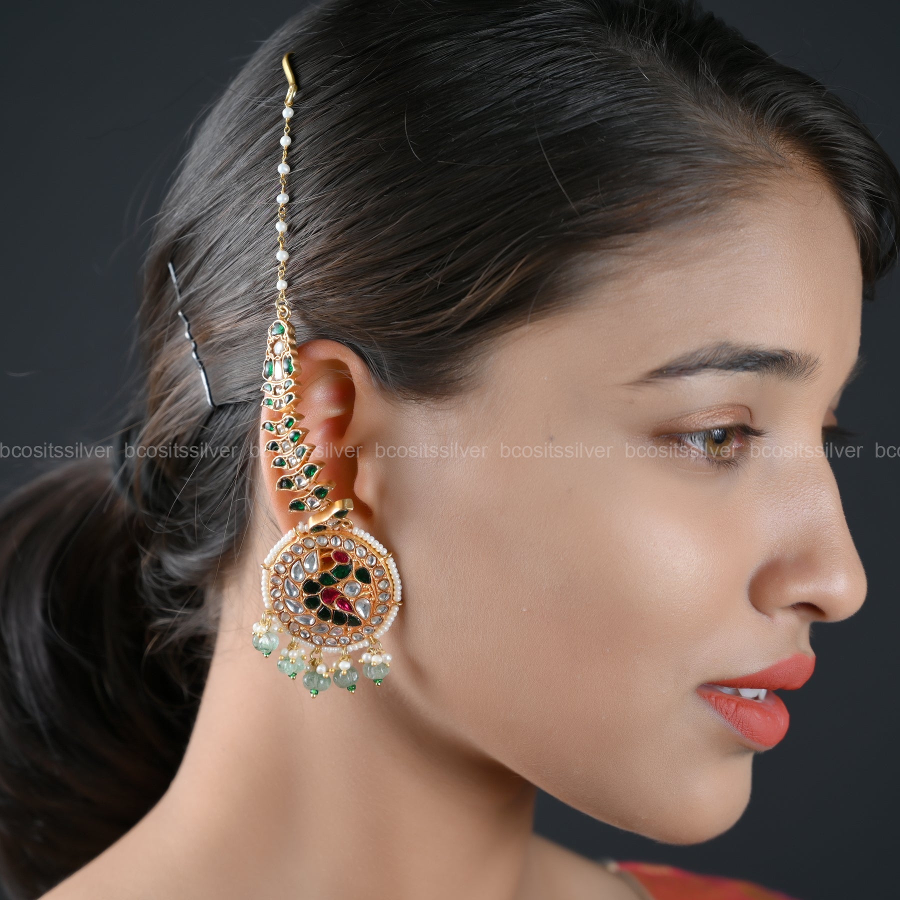 925 Silver Kundan Maharani Earring - 823
