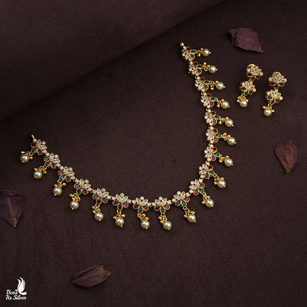 925 Silver Flower Necklace with Earring-0990