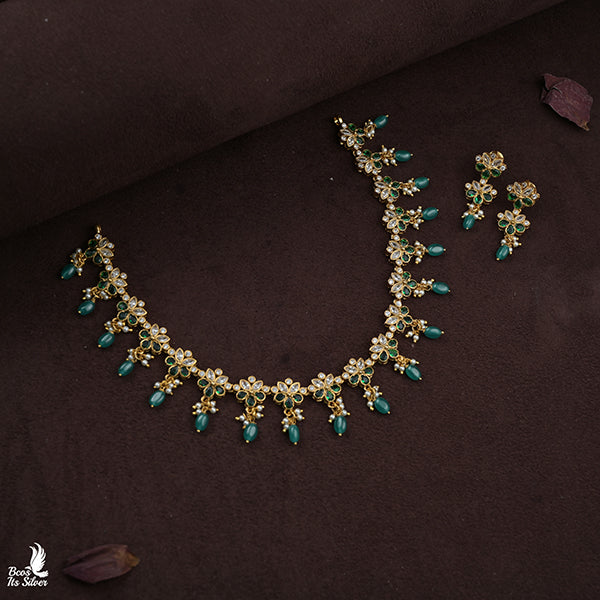 925 Gold Plated Flower Necklace with Earring- 1081