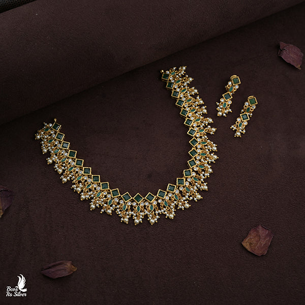 925 Gold Plated Necklace with Earring-0975