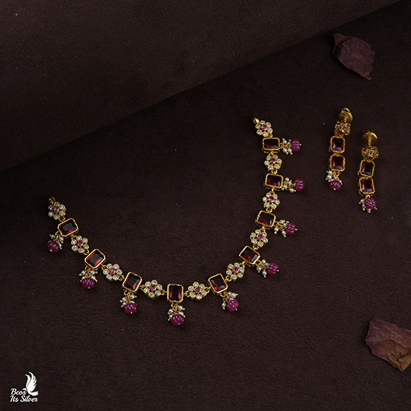 925 Gold Plated Necklace with Earring- 0987