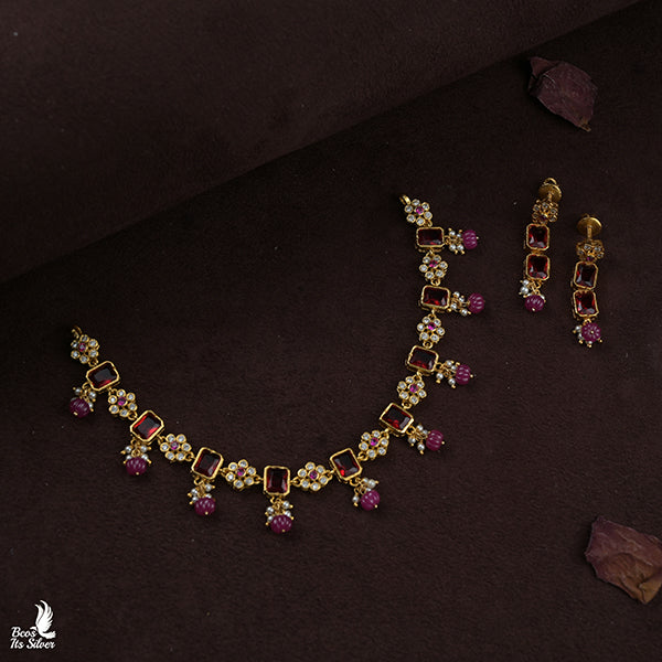 925 Gold Plated Necklace with Earring- 0987
