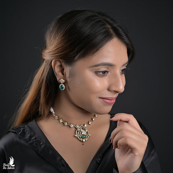 925 Silver Victorian Necklace with Earstud-0966