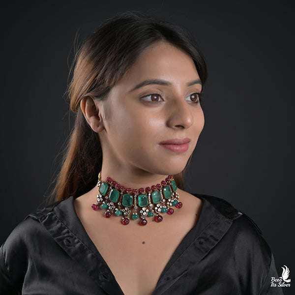 925 Silver Victorian Emerald Choker-0908
