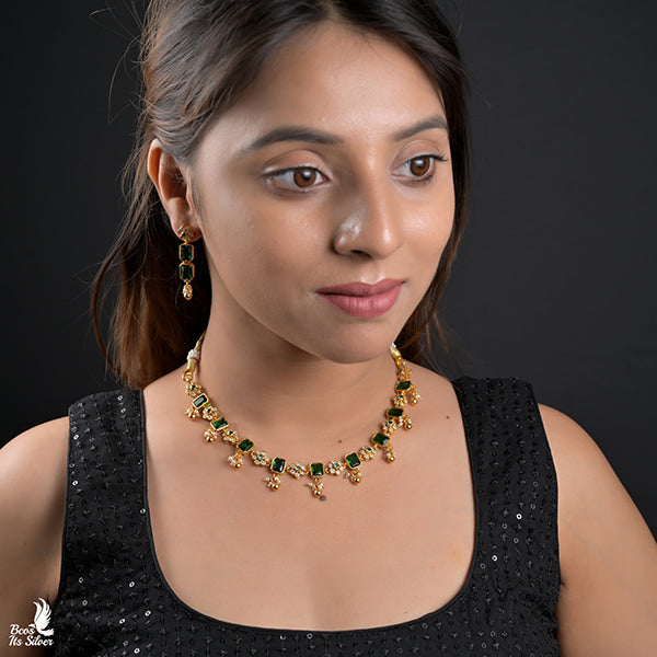 925 Gold Plated Necklace with Earring-0976