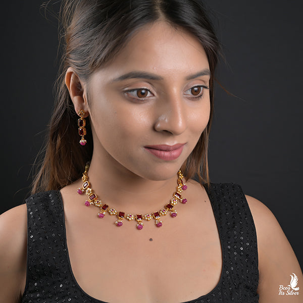 925 Gold Plated Necklace with Earring- 0987