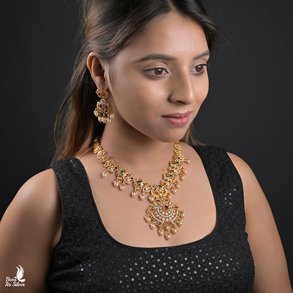 925 Gold Plated Necklace with Earring-0985
