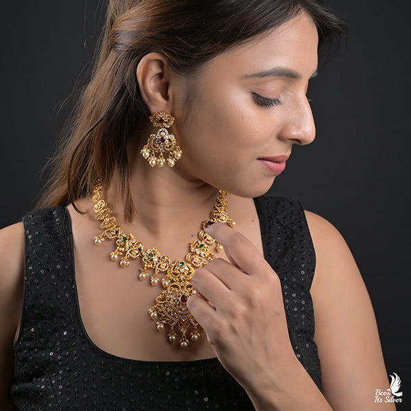 925 Gold Plated Necklace with Earring-0985