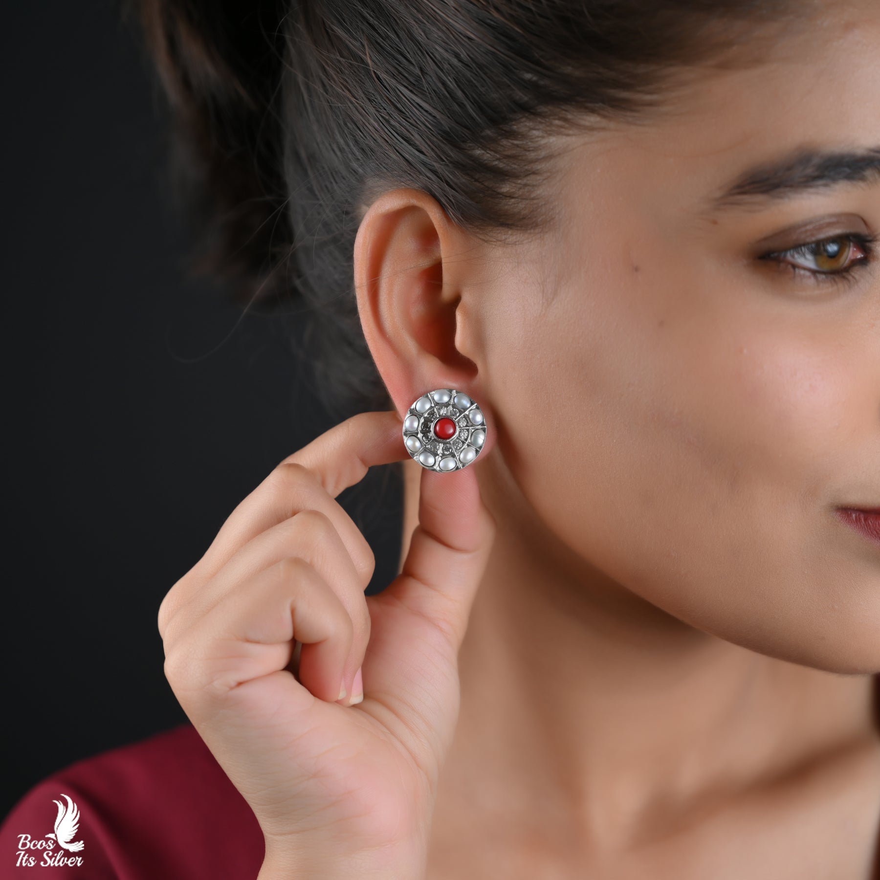 Pure 925 Silver Oxidized Earstud - 6167